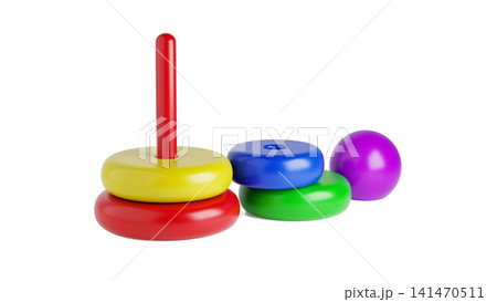Colorful Stacking Ring Toy with More Rings Removed on White Background, Educational Toddler Toy Colorful Stacking Ring Toy with More Rings Removed on White Background, Educational Toddler Toy 141470511
