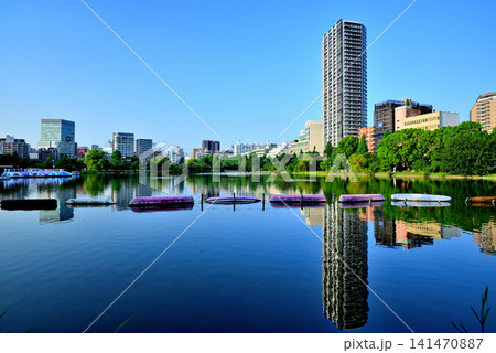 上野恩賜公園、不忍池 ボート池と高層マンション群 上野恩賜公園、不忍池 ボート池と高層マンション群 141470887