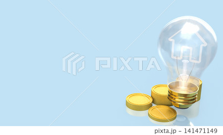 Illuminated Home Investment Concept with Golden Coins 3d render. Illuminated Home Investment Concept with Golden Coins 3d render. 141471149