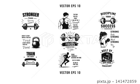 Motivational Gym Quote Typography Bundle Design Motivational Gym Quote Typography Bundle Design 141472859