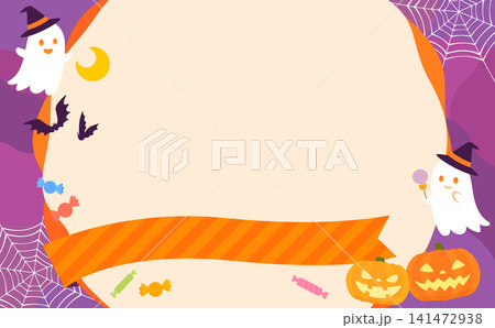 ハロウィンのポップな紫色背景のフレーム2_ 141472938