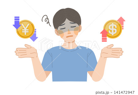 円安ドル高に悲しむ男性のイラスト 141472947
