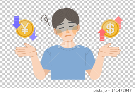 円安ドル高に悲しむ男性のイラスト 141472947