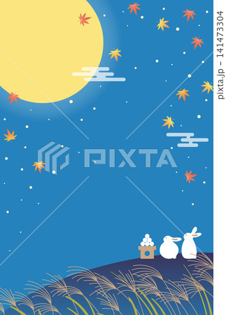 満月とお月見をするうさぎの背景素材 満月とお月見をするうさぎの背景素材 141473304
