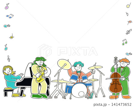 JAZZバンドの音符フレーム 141473652