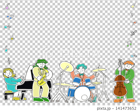 JAZZバンドの音符フレーム 141473652