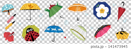 Vector Umbrella Collection with Cute Kids, Folding, Transparent and Classic Rain Umbrellas Vector Umbrella Collection with Cute Kids, Folding, Transparent and Classic Rain Umbrellas 141473945