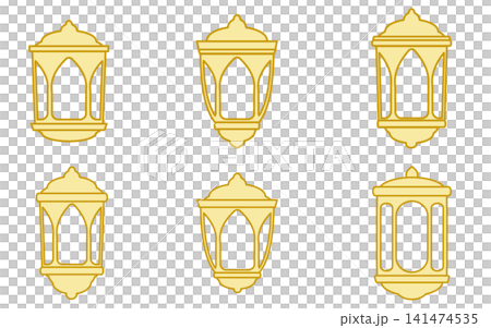 A set of simple, gold-colored lantern illustrations. A set of simple, gold-colored lantern illustrations. 141474535