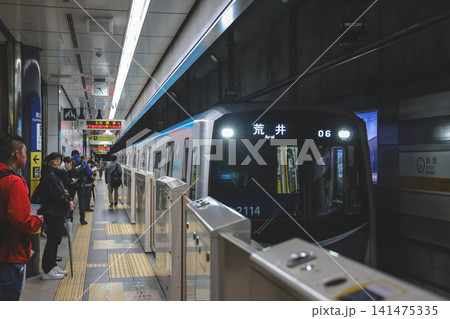 May 1 2026 Sendai subway train arriving station platform May 1 2026 Sendai subway train arriving station platform 141475335