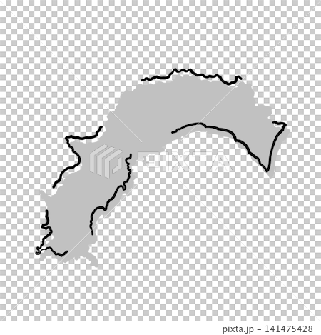 Silhouette illustration of a map of Kochi Prefecture | Gray, hand-drawn style, line art Silhouette illustration of a map of Kochi Prefecture | Gray, hand-drawn style, line art 141475428