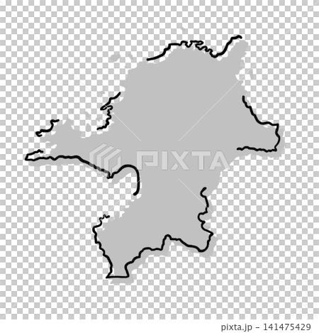 福岡縣地圖剪影插圖 | 灰色手繪風格線畫 141475429