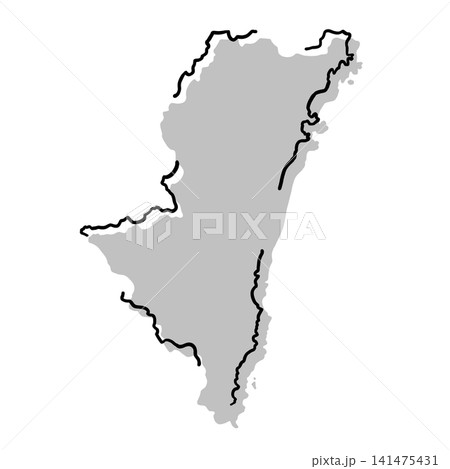 宮崎県の地図シルエットイラスト|グレー・手描き風・線画 宮崎県の地図シルエットイラスト|グレー・手描き風・線画 141475431