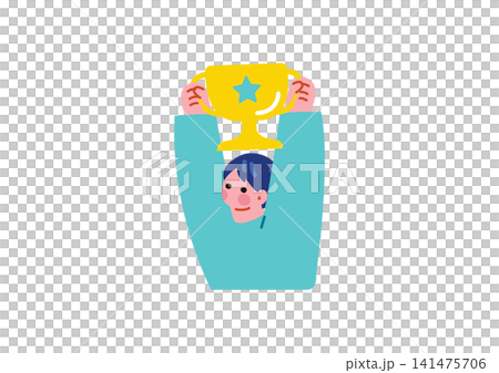 Illustration of a businessman holding a trophy Illustration of a businessman holding a trophy 141475706
