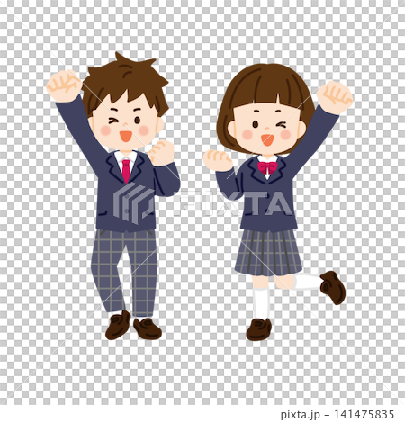 A student in a blazer uniform makes a victory pose. A student in a blazer uniform makes a victory pose. 141475835