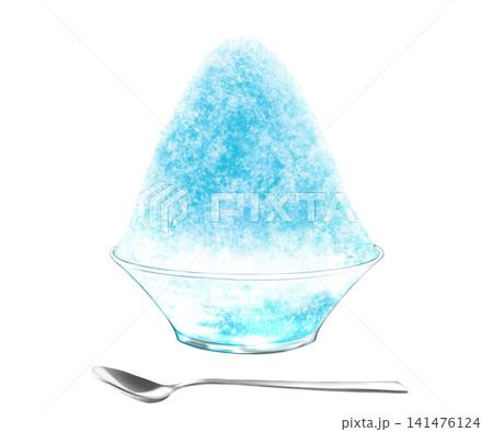 ガラスの器に盛ったサクサク冷たいブルーハワイ味のかき氷 141476124