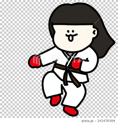 An illustration of a young woman in a martial arts uniform striking a playful pose, wearing red gloves and a brown belt. An illustration of a young woman in a martial arts uniform striking a playful pose, wearing red gloves and a brown belt. 141476304