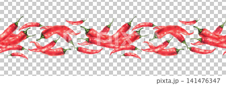 Watercolor chili pepper seamless border. Red whole vegetables pods with stem. Hot spice realistic painting seasoning for food, kitchen fabric print on Isolated pastel green background illustration Watercolor chili pepper seamless border. Red whole vegetables pods with stem. Hot spice realistic painting seasoning for food, kitchen fabric print on Isolated pastel green background illustration 141476347