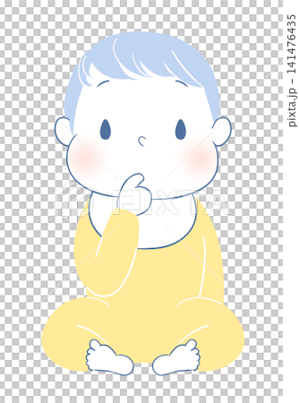 An illustration of a baby sitting up and sucking its thumb. An illustration of a baby sitting up and sucking its thumb. 141476435