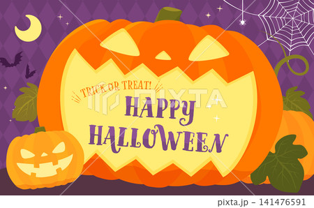 大きなジャック・オ・ランタンのハロウィンテンプレート_横 141476591