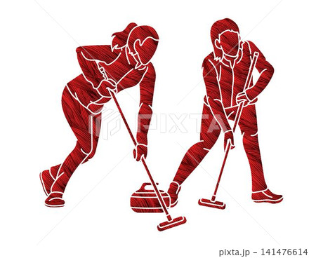 Curling Sport Female Players Action Cartoon Graphic Vector 141476614