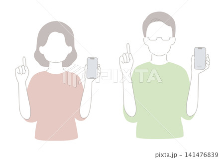 スマホを持って説明する女性 男性 セット スマホを持って説明する女性 男性 セット 141476839