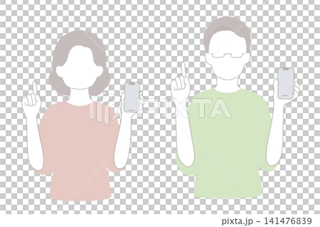 スマホを持って説明する女性 男性 セット スマホを持って説明する女性 男性 セット 141476839