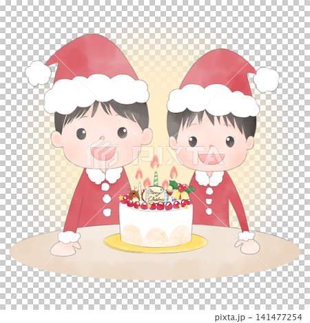 一幅插圖，描繪了兄弟倆裝扮成聖誕老人和聖誕蛋糕的場景。 141477254