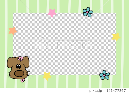Green stripe pattern frame with puppy, flowers, stars for background, backdrop, wallpaper, rectangle ad template, polaroid photo, postcard, memo note, presentation, dog animal print, pet shop, vet Green stripe pattern frame with puppy, flowers, stars for background, backdrop, wallpaper, rectangle ad template, polaroid photo, postcard, memo note, presentation, dog animal print, pet shop, vet 141477267