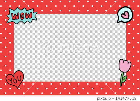 Red frame with heart, tulip flower, polka dot pattern for polaroid frame, social media, poster, postcard, rectangle ad template, book cover, sticky note, banner, notepads, floral, name tag, paper Red frame with heart, tulip flower, polka dot pattern for polaroid frame, social media, poster, postcard, rectangle ad template, book cover, sticky note, banner, notepads, floral, name tag, paper 141477319