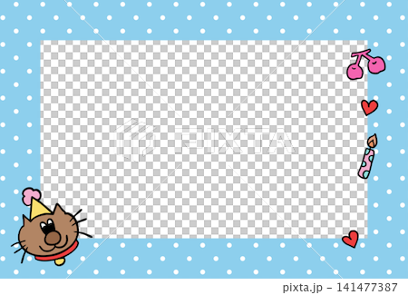 Blue polka dot pattern frame with cat, cherry, candle, hearts for background, backdrop, wallpaper, rectangle ad template, polaroid photo, postcard, memo note, presentation, animal print, pet shop, vet Blue polka dot pattern frame with cat, cherry, candle, hearts for background, backdrop, wallpaper, rectangle ad template, polaroid photo, postcard, memo note, presentation, animal print, pet shop, vet 141477387