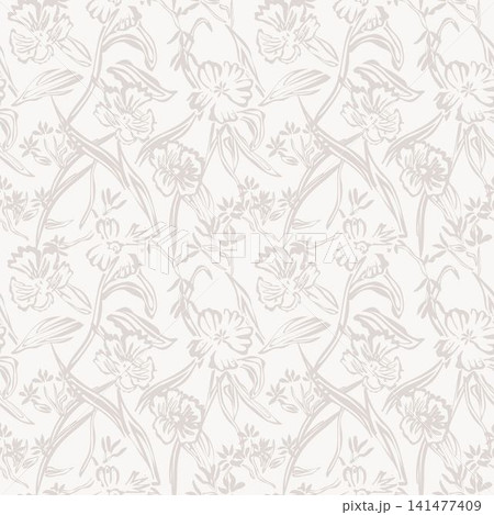 Hand drawn botanical textile pattern design in light beige for fashion and home textiles 141477409