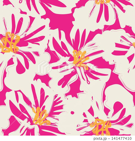Brushstroke Hibiscus floral textile pattern design in hot pink and cream for fashion and home textiles Brushstroke Hibiscus floral textile pattern design in hot pink and cream for fashion and home textiles 141477410