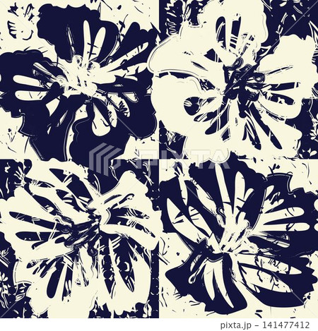 Stylized Patter on Pattern flower textile pattern design in navy blue and cream for fashion and home textiles 141477412