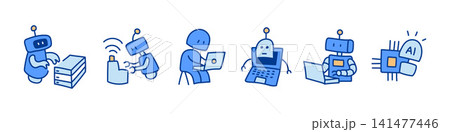AI robot doodle set. It includes agentic ai, automation, technology, artificial intelligence, and assistance vector illustrations. AI robot doodle set. It includes agentic ai, automation, technology, artificial intelligence, and assistance vector illustrations. 141477446