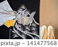 鳳凰刺繍の黒留袖と袋帯・草履・末広の着付け小物セット 141477568
