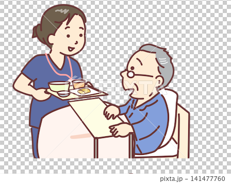 Nurses serving meals, hospitalized patients looking forward to their meals. Nurses serving meals, hospitalized patients looking forward to their meals. 141477760