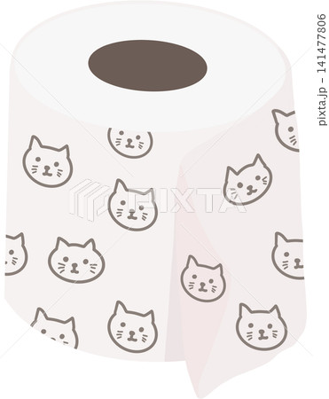 Cute toilet paper roll featuring an adorable cat face pattern in a soft minimalist style. Cute toilet paper roll featuring an adorable cat face pattern in a soft minimalist style. 141477806