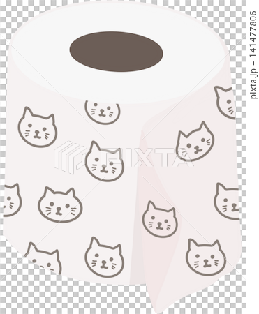 Cute toilet paper roll featuring an adorable cat face pattern in a soft minimalist style. Cute toilet paper roll featuring an adorable cat face pattern in a soft minimalist style. 141477806