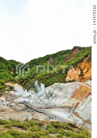 北海道　登別　地獄谷の風景 141478182