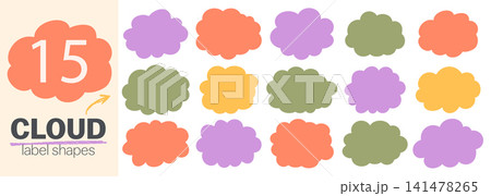 Cloud shaped fluffy frames. Childish speech bubble style labels. 141478265