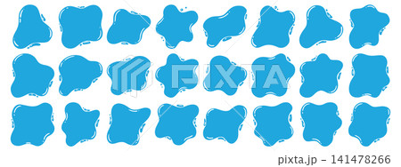 Water puddle frame set with blue splash blobs. Organic liquid shapes and wavy borders Water puddle frame set with blue splash blobs. Organic liquid shapes and wavy borders 141478266