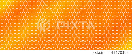 Geometric fiber honeycomb net. Yellow seamless pattern with gradient. Hexagonal grid bg. 141478395