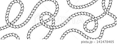 Rope lines bg. Twisted rope strokes with ring loops. Nautical vector pattern. 141478405