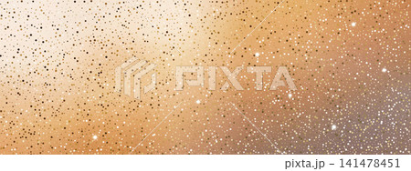 Champagne gold glitter background with luminous circles and star flares. Vector template for birthday card and holiday decoration. 141478451
