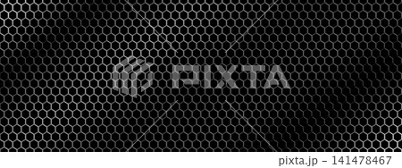 Honeycomb grid fiber bg. Dark hexagon texture with gradient. Seamless vector background. 141478467