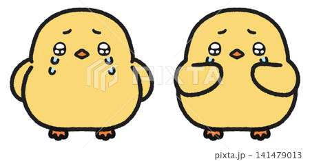 うるうるとした目で泣いているヒヨコのイラストセット 141479013