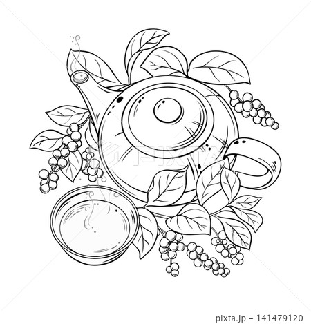 Schisandra Tea in Teapot Outline Illustration. Schisandra Tea in Teapot Outline Illustration. 141479120