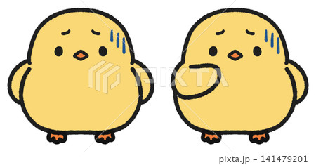 落ち込む、引いているヒヨコのイラストセット	 141479201