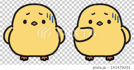落ち込む、引いているヒヨコのイラストセット	 141479201