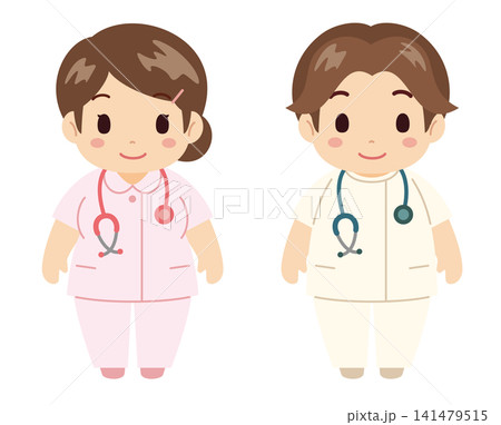 ぽっちゃりした看護師の男女立ち姿医療系キャラクターセット ぽっちゃりした看護師の男女立ち姿医療系キャラクターセット 141479515